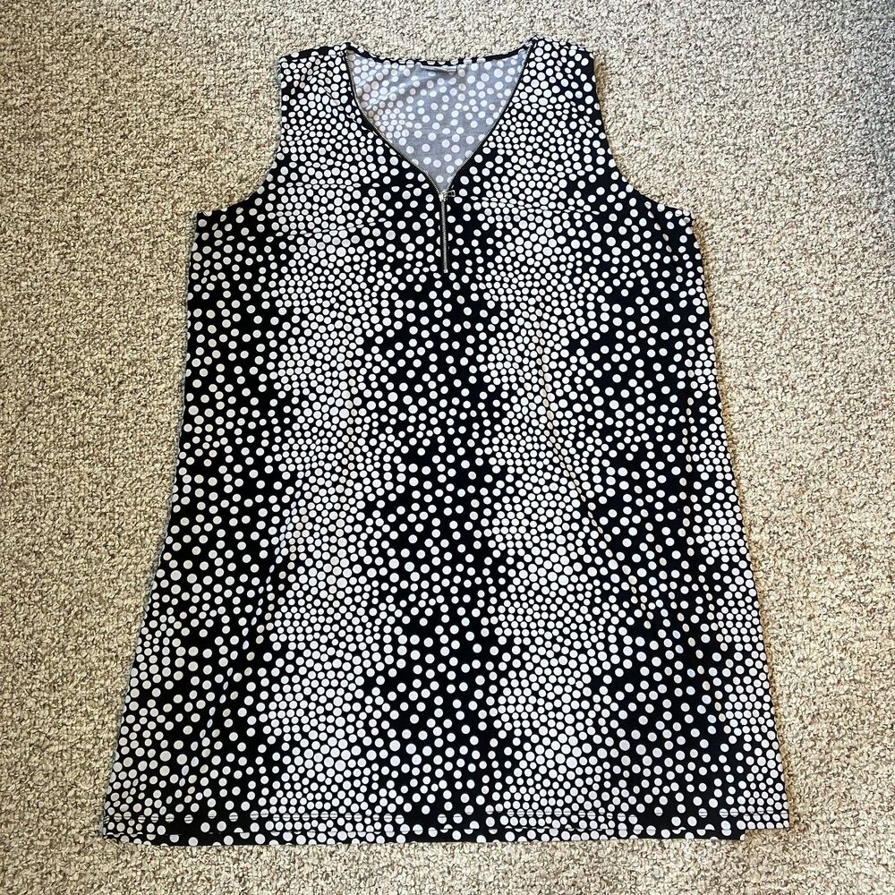 Avenue Black and White Textured Polka Dot Dress Plus Size 22-24 Sleeveless Zip